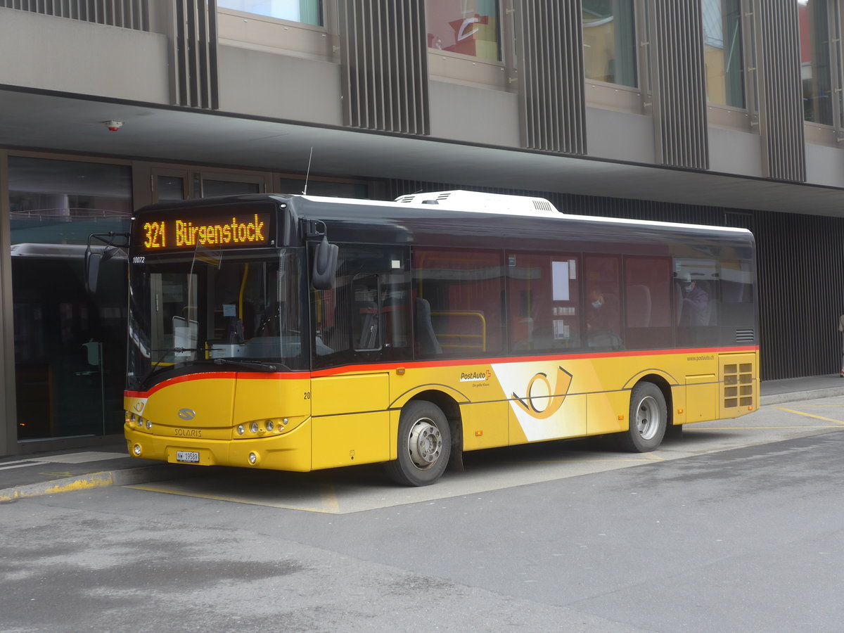 (224'393) - PostAuto Zentralschweiz - Nr. 20/NW 19'589 - Solaris (ex PostAuto Bern Nr. 14; ex Klopfstein, Laupen Nr. 14) am 27. M�rz 2021 beim Bahnhof Stansstad