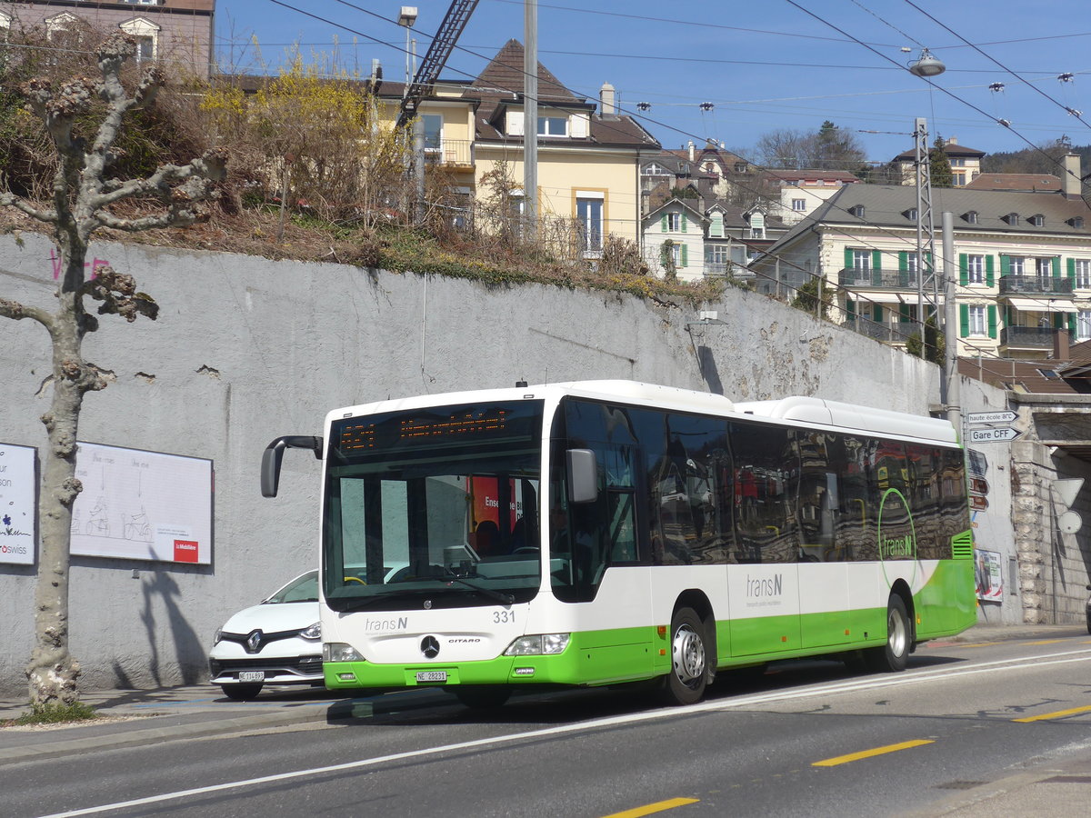 (224'587) - transN, La Chaux-de-Fonds - Nr. 331/NE 28'231 - Mercedes (ex TRN La Chaux-de-Fonds Nr. 331) am 29. Mrz 2021 in Neuchtel, Avenue de la Gare