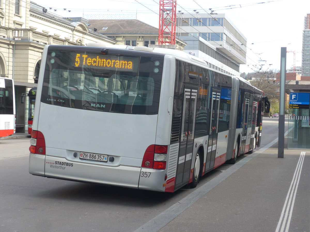 (224'893) - SW Winterthur - Nr. 357/ZH 886'357 - MAN am 11. April 2021 beim Hauptbahnhof Winterthur