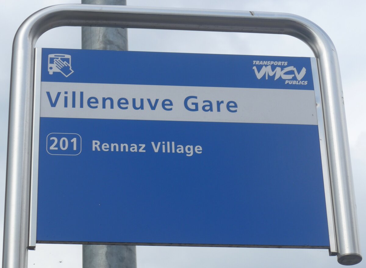 (225'166) - VMCV-Haltestellenschild - Villeneuve, Gare - am 19. April 2021