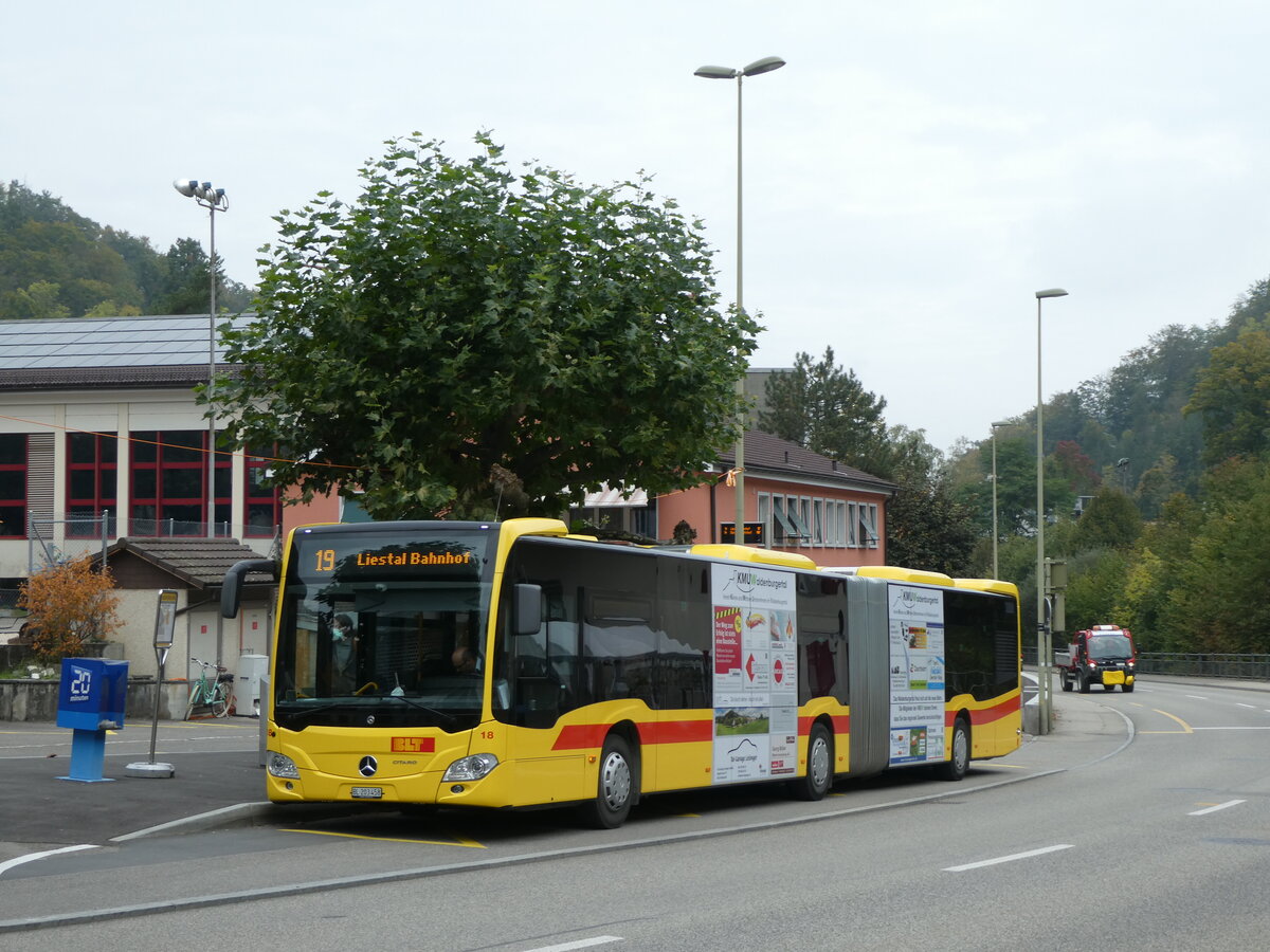 (228'972) - BLT Oberwil - Nr. 18/BL 203'458 - Mercedes am 12. Oktober 2021 in Waldenburg, Station