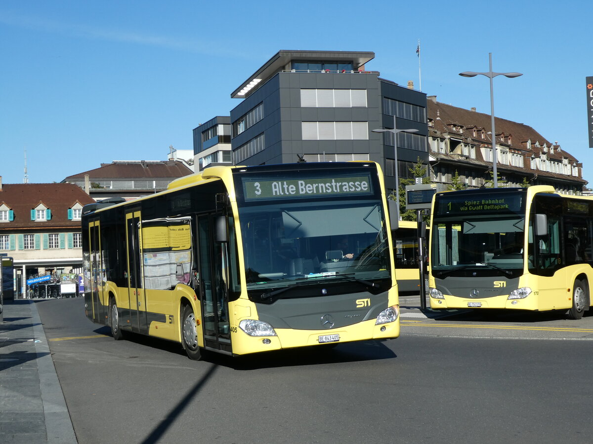 (229'382) - STI Thun - Nr. 405/BE 843'405 - Mercedes am 17. Oktober 2021 beim Bahnhof Thun
