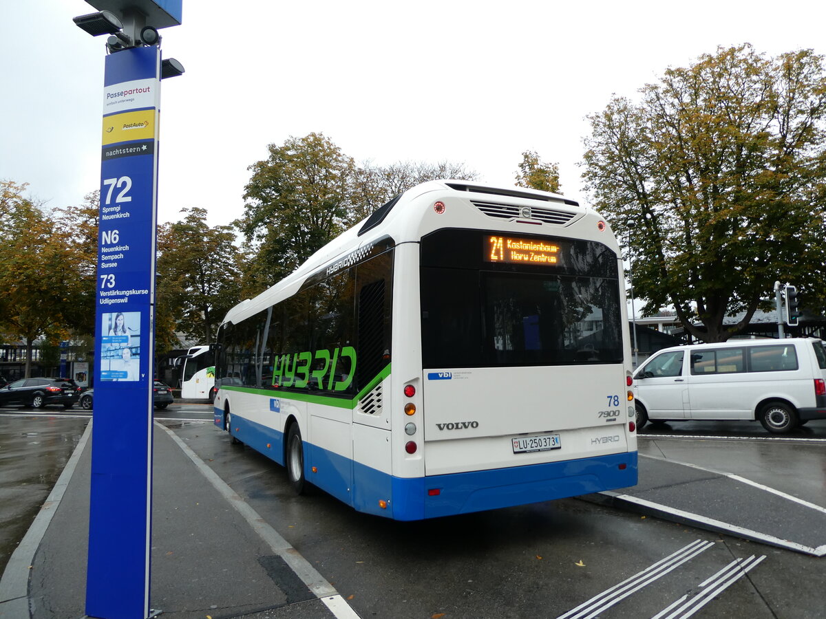 (229'680) - VBL Luzern - Nr. 78/LU 250'373 - Volvo am 22. Oktober 2021 beim Bahnhof Luzern