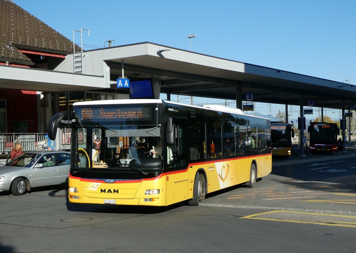 (229'797) - Lienert&Ehrler, Einsiedeln - SZ 110'235 - MAN (ex Schuler, Feusisberg) am 23. Oktober 2021 beim Bahnhof Pf�ffikon