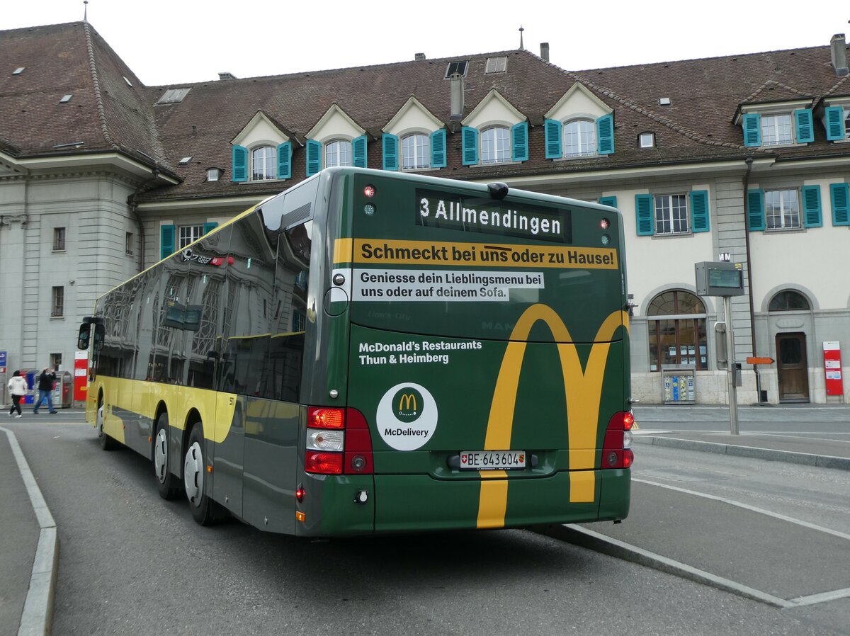 (229'895) - STI Thun - Nr. 604/BE 643'604 - MAN am 30. Oktober 2021 beim Bahnhof Thun