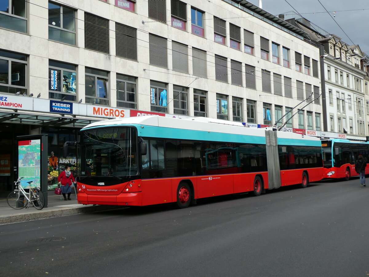 (230'128) - VB Biel - Nr. 56 - Hess/Hess Gelenktrolleybus am 8. November 2021 in Biel, Guisanplatz