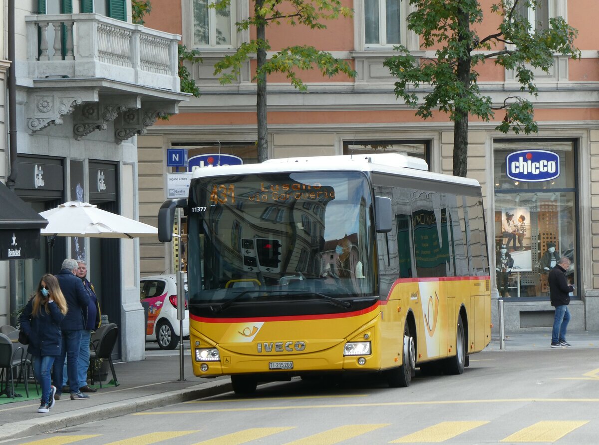 (230'354) - AutoPostale Ticino - TI 215'200 - Iveco (ex Vorfhrfahrzeug) am 10. November 2021 in Lugano, Centro
