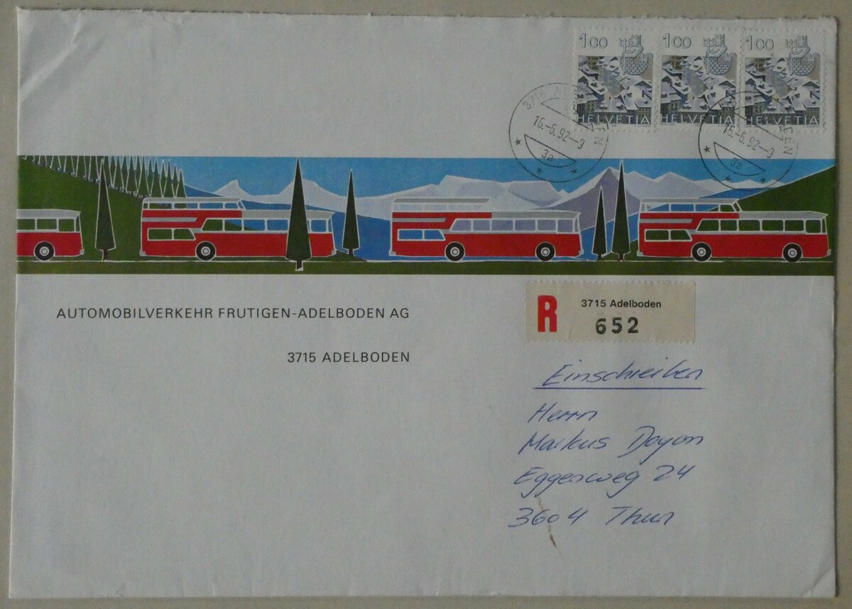 (231'220) - AFA-Briefumschlag vom 16. Juni 1992 am 13. Dezember 2021 in Thun