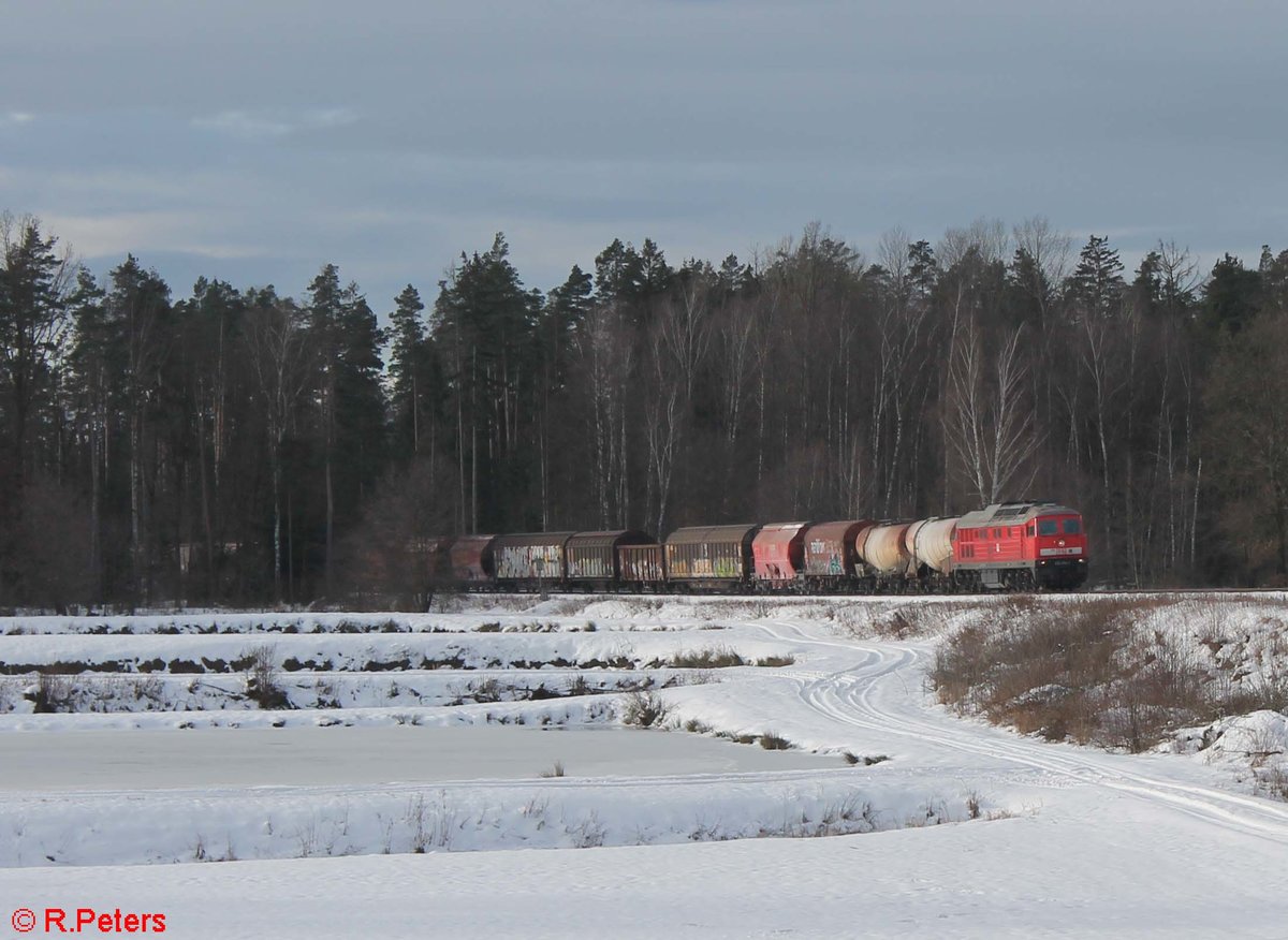 232 254 mit dem EZ 51716 Nürnberg - Senftenberg kurz vor Wiesau. 22.01.21