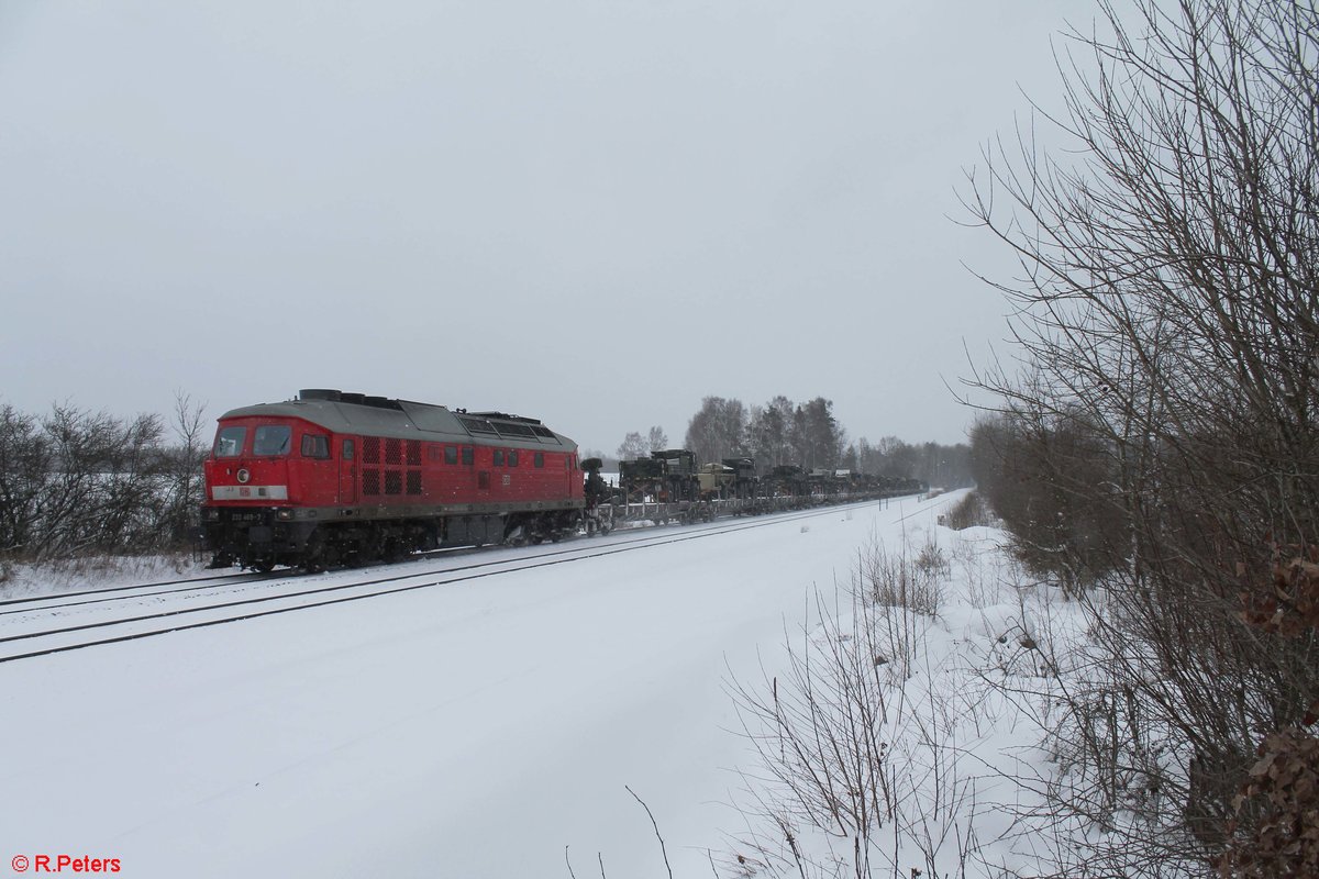 232 469 mit dem M 49334 nach Vilseck bei Schönfeld kurz vor Wiesau/Oberpfalz. 26.01.21