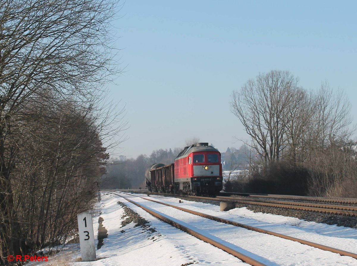 232 909-2 mit einem recht kurzen EZ 45367 bzw jetzt EZ 50862 NNR - XTCH bei Schönfeld. 15.02.17