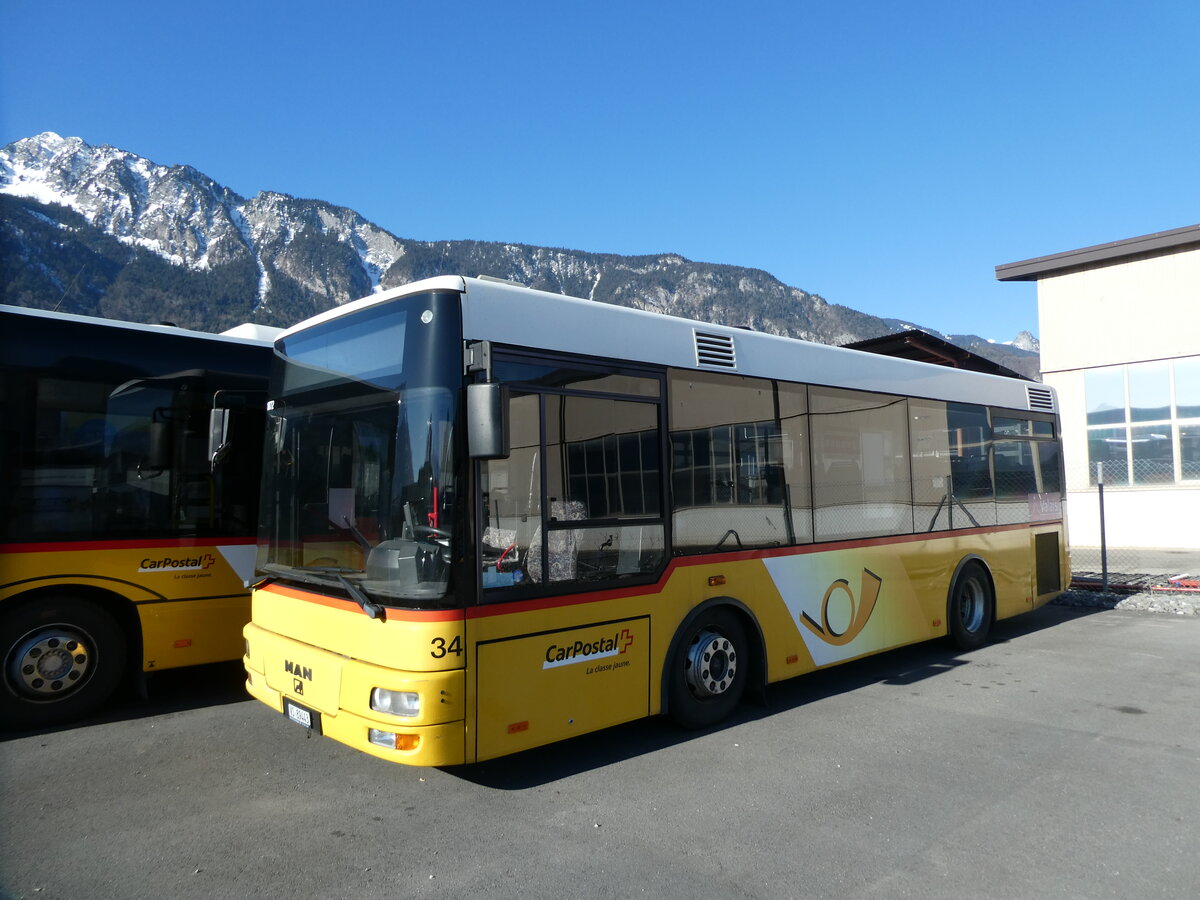 (233'156) - MOB Montreux - Nr. 34/VS 89'443 - MAN/G�ppel (ex TSAR, Sierre; ex PostAuto Bern; ex P 23'032) am 26. Februar 2022 in Collombey, Garage TPC