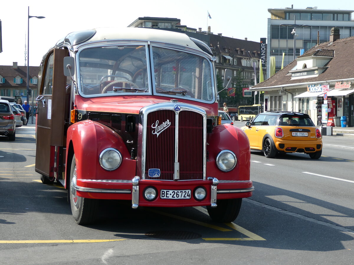 (237'332) - Gafner, Gwatt - Nr. 9/BE 26'724 - Saurer/R&J (ex ASKA Aeschi Nr. 9) am 19. Juni 2022 beim Bahnhof Thun