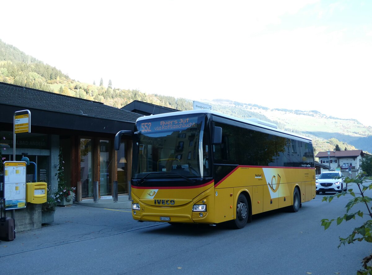 (241'070) - Gaudenz, Andeer - GR 163'712 - Iveco (ex Mark, Andeer) am 12. Oktober 2022 in Andeer, Heilbad