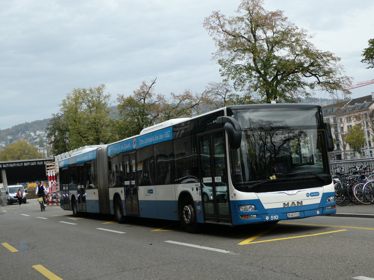 (241'639) - VBZ Z�rich - Nr. 510/ZH 601'510 - MAN am 20. Oktober 2022 in Z�rich, Sihlpost