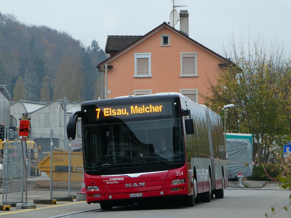 (242'216) - SW Winterthur - Nr. 354/ZH 886'354 - MAN am 6. November 2022 beim Bahnhof Winterthur Wlflingen