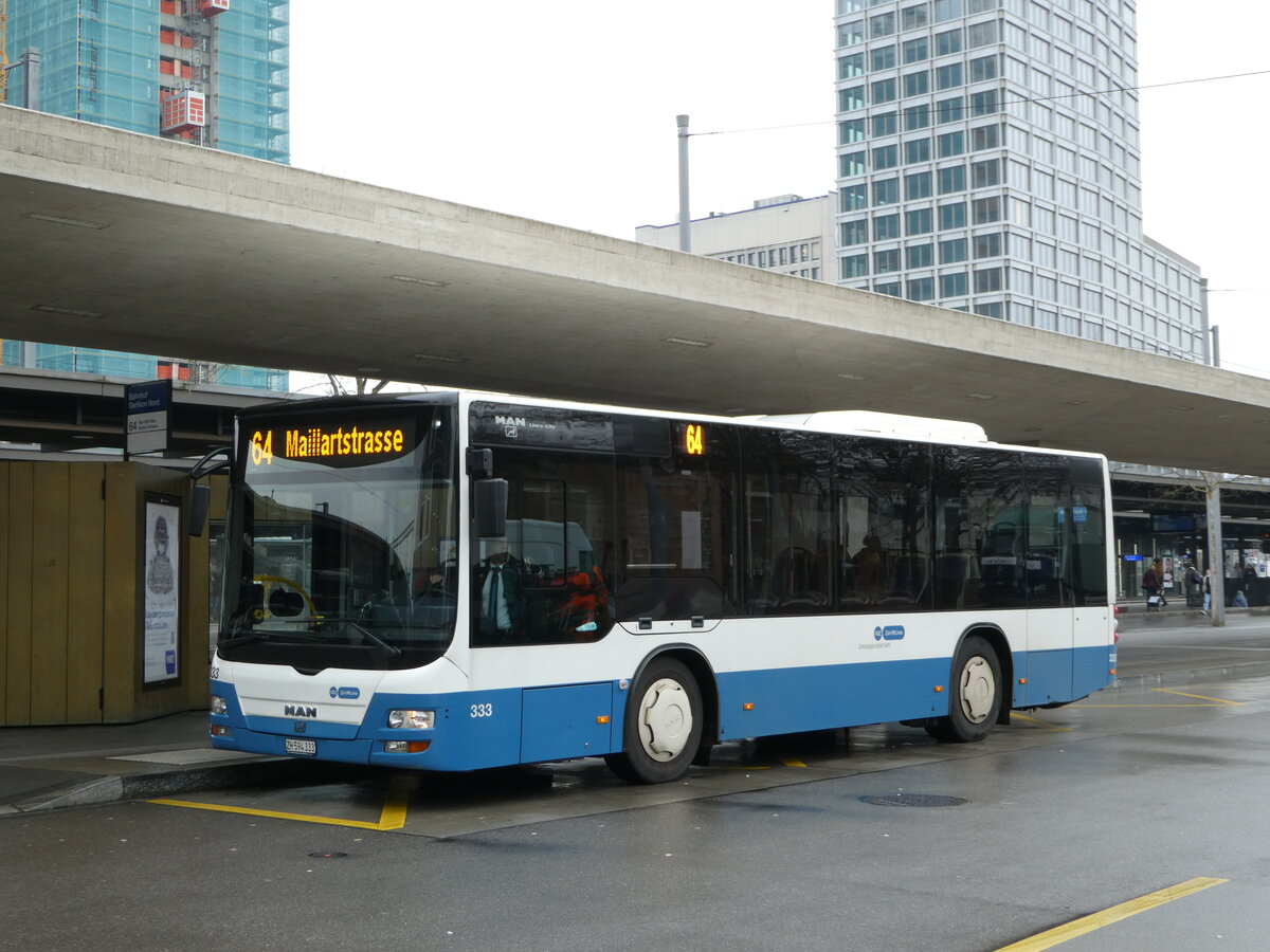 (243'498) - VBZ Z�rich - Nr. 333/ZH 594'333 - MAN/G�ppel am 7. Dezember 2022 beim Bahnhof Z�rich Oerlikon