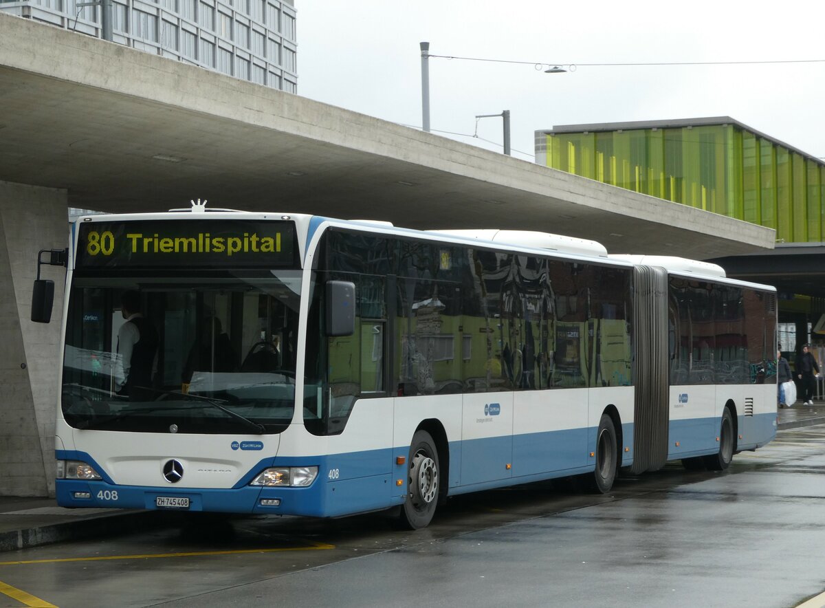 (243'501) - VBZ Zrich - Nr. 408/ZH 745'408 - Mercedes am 7. Dezember 2022 beim Bahnhof Zrich Oerlikon