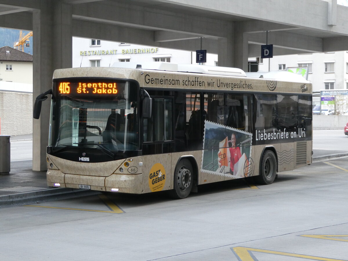(243'539) - AAGU Altdorf - Nr. 66/UR 9095 - Scania/Hess am 7. Dezember 2022 beim Bahnhof Altdorf