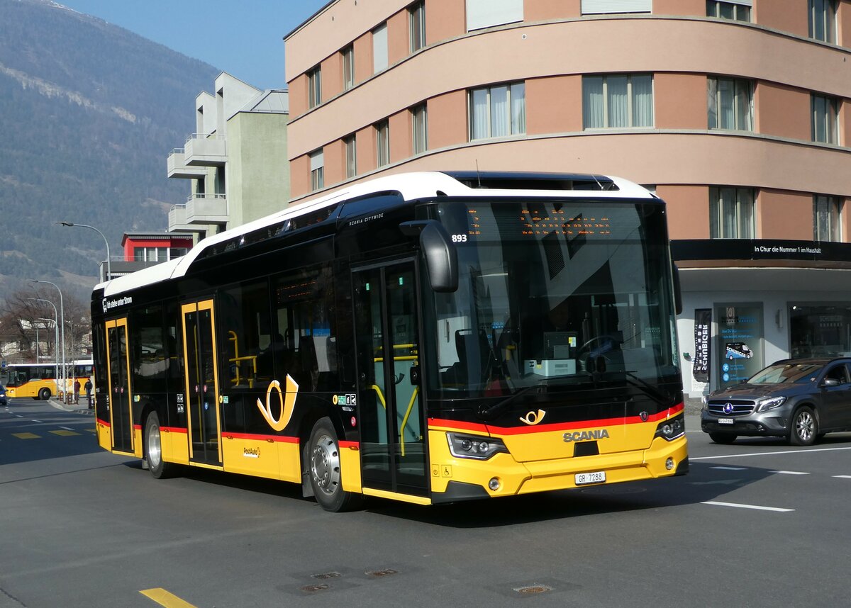 (246'816) - Dünser, Trimmis - GR 7288/PID 11'893 - Scania (ex GR 165'792) am 3. März 2023 in Chur, Obralpstrasse