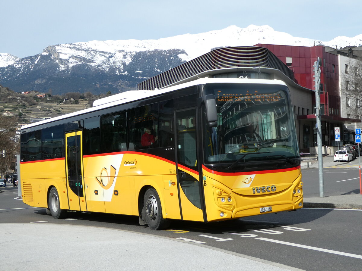 (247'242) - PostAuto Wallis - Nr. 6/VS 355'168/PID 11'763 - Iveco am 16. M�rz 2023 beim Bahnhof Sion