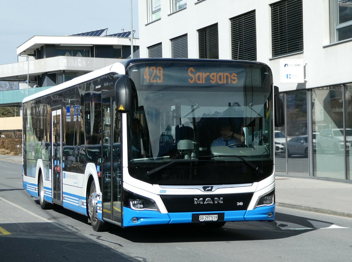 (247'493) - BSW Sargans - Nr. 349/SG 297'519 - MAN am 21. Mrz 2023 beim Bahnhof Sargans