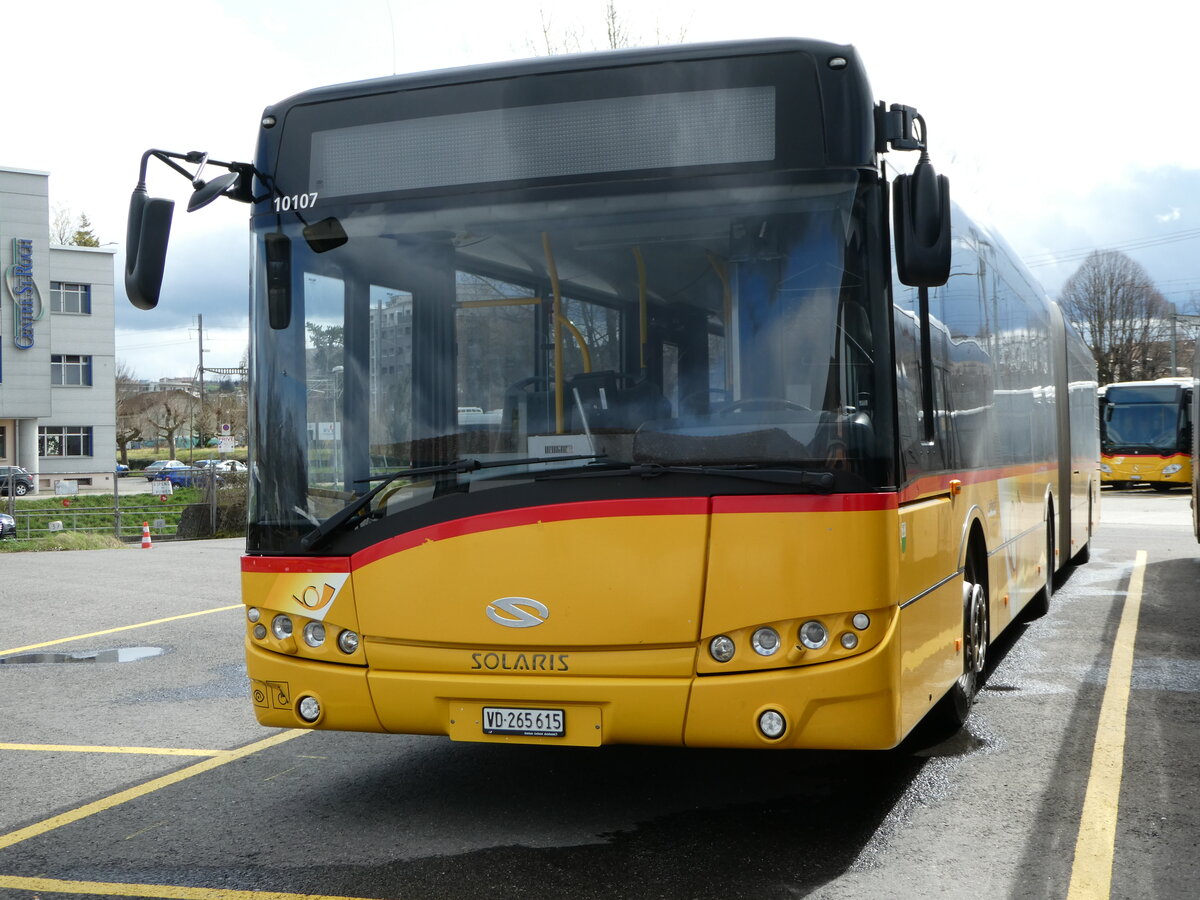 (247'667) - CarPostal Ouest - VD 265'615/PID 10'107 - Solaris am 25. M�rz 2023 in Yverdon, Garage