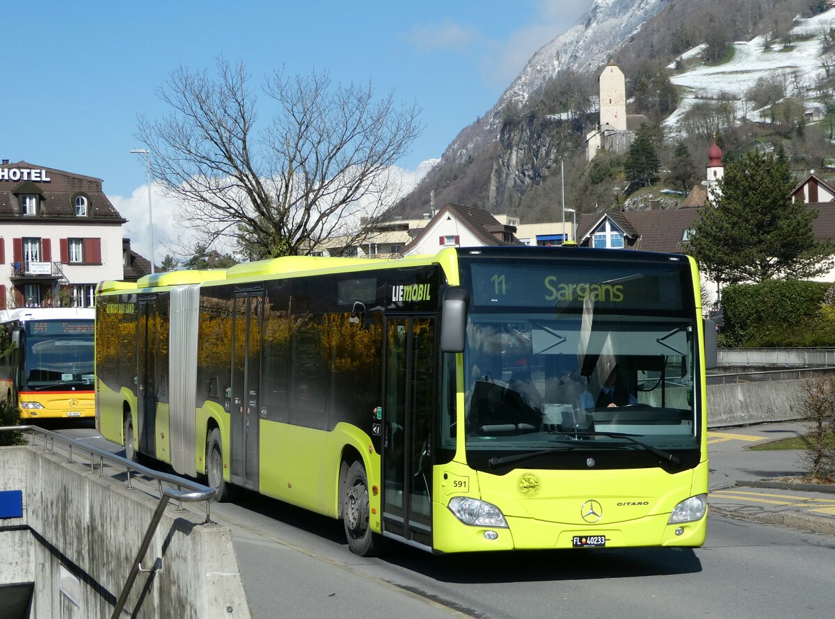 (247'761) - Aus Liechtenstein: BOS PS Anstalt, Vaduz - Nr. 591/FL 40'233 - Mercedes (ex PLA Vaduz Nr. 62/PID 10'405) am 28. M�rz 2023 beim Bahnhof Sargans