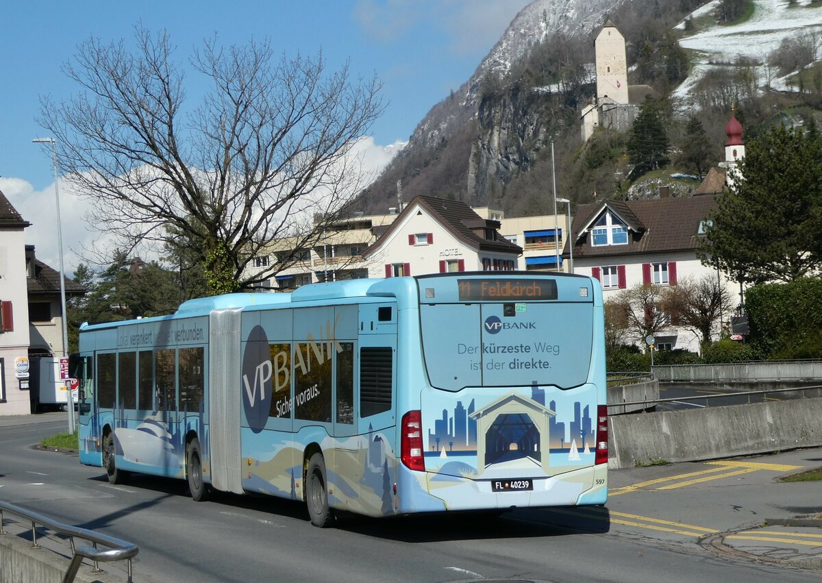 (247'763) - Aus Liechtenstein: BOS PS Anstalt, Vaduz - Nr. 597/FL 40'239 - Mercedes (ex PLA Vaduz Nr. 65/PID 11'180) am 28. M�rz 2023 beim Bahnhof Sargans