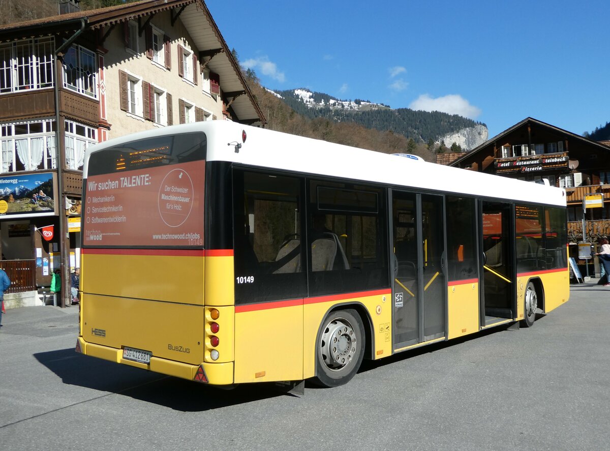 (248'767) - PostAuto Ostschweiz - SG 412'681/PID 10'149 - Hess Personenanh�nger am 18. April 2023 beim Bahnhof Lauterbrunnen