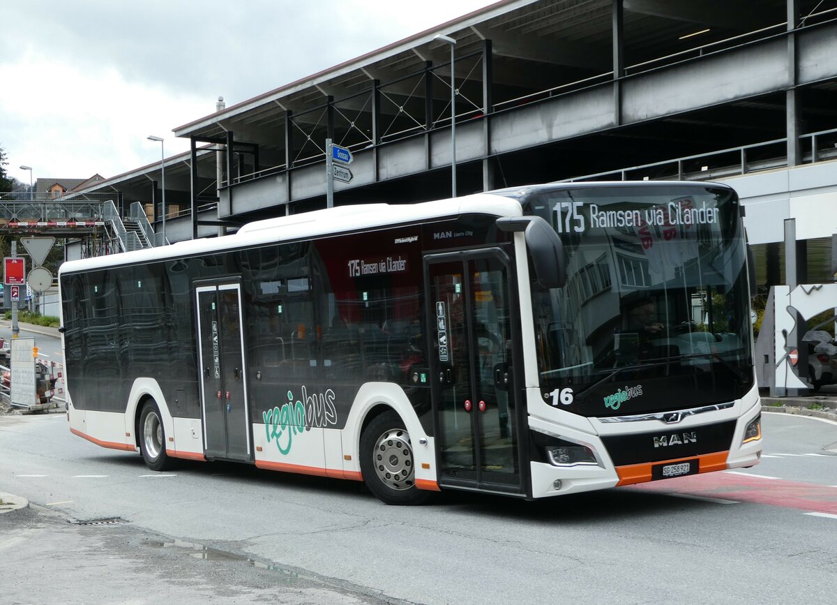 (249'148) - Regiobus, Gossau - Nr. 16/SG 258'921 - MAN am 25. April 2023 beim Bahnhof Herisau