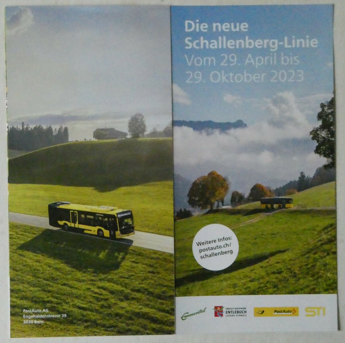 (249'345) - PostAuto/STI-Prospekt fr die neue Schallenberg-Linie am 30. April 2023 in Thun