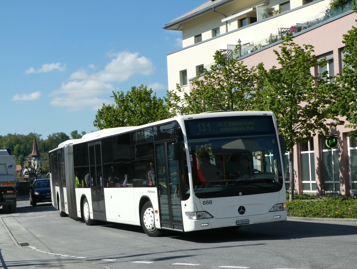 (249'485) - Intertours, Domdidier - Nr. 666/FR 300'666 - Mercedes (ex STI Thun Nr. 136) am 3. Mai 2023 beim Bahnhof Spiez