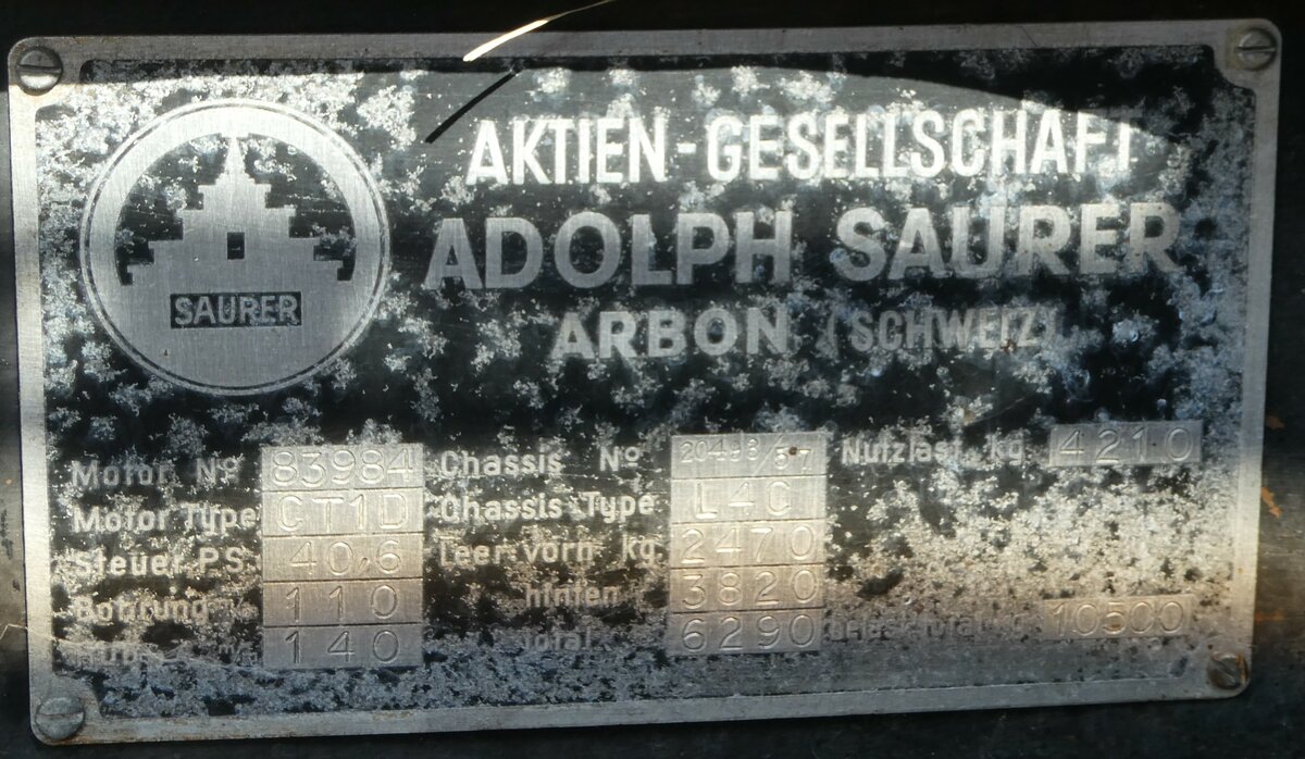 (249'737) - Typenschild - Sulzer, Winterthur - am 6. Mai 2023 in Attikon, Wegm�ller