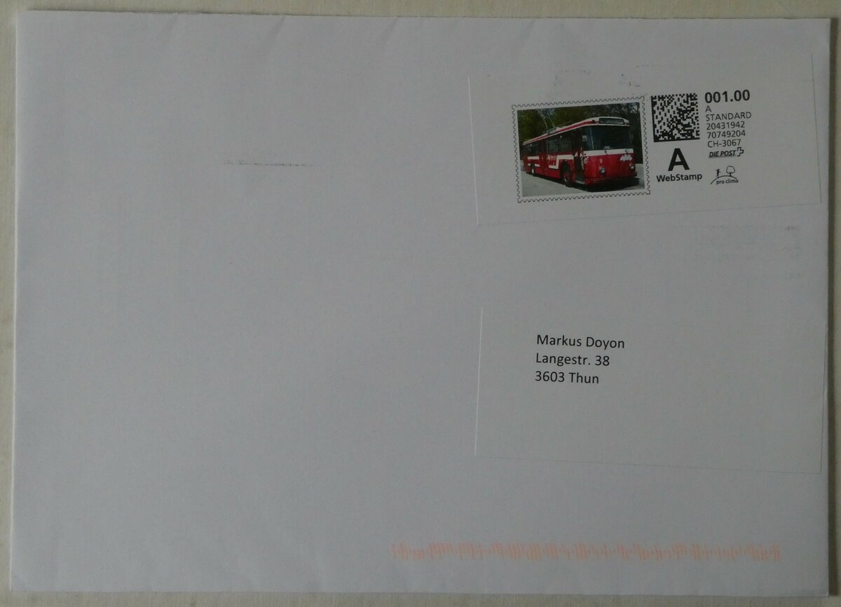(249'844) - Briefumschlag mit VB Biel Nr. 9 am 11. Mai 2023 in Thun