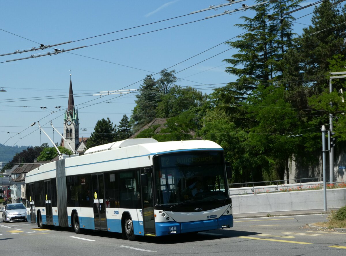 (251'444) - VBZ Z�rich - Nr. 148 - Hess/Hess Gelenktrolleybus am 13. Juni 2023 in Z�rich, Bucheggplatz