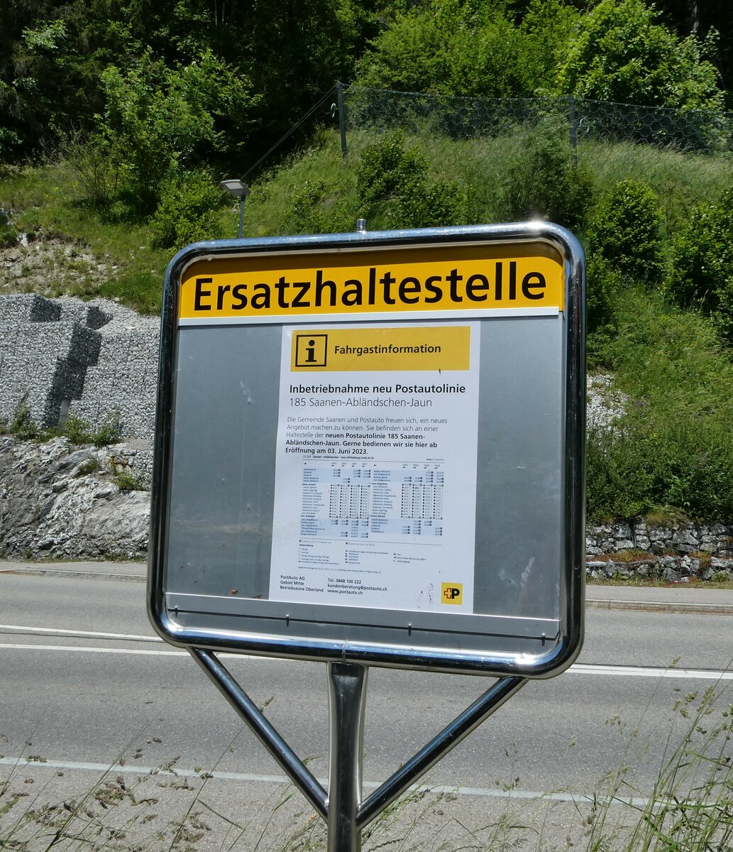 (251'552) - Inbetriebnahme neue Postautolinie Saanen-Abl�ndschen-Saanen am 15. Juni 2023 in Jaun, Bergbahnen