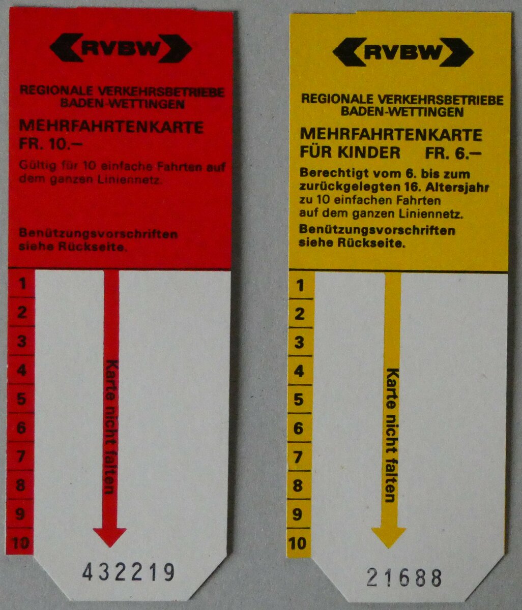 (252'522) - RVBW-Mehrfahrtenkarten am 9. Juli 2023 in Thun