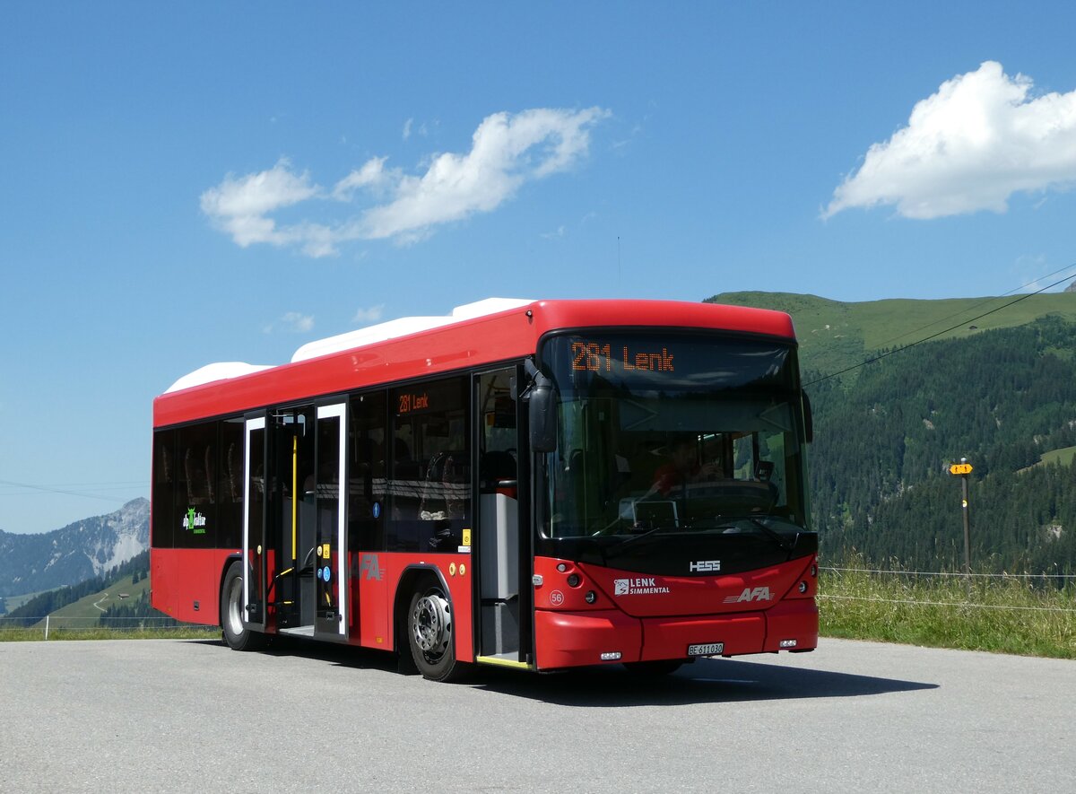 (252'638) - AFA Adelboden - Nr. 56/BE 611'030 - Scania/Hess am 11. Juli 2023 in Lenk, B�hlberg