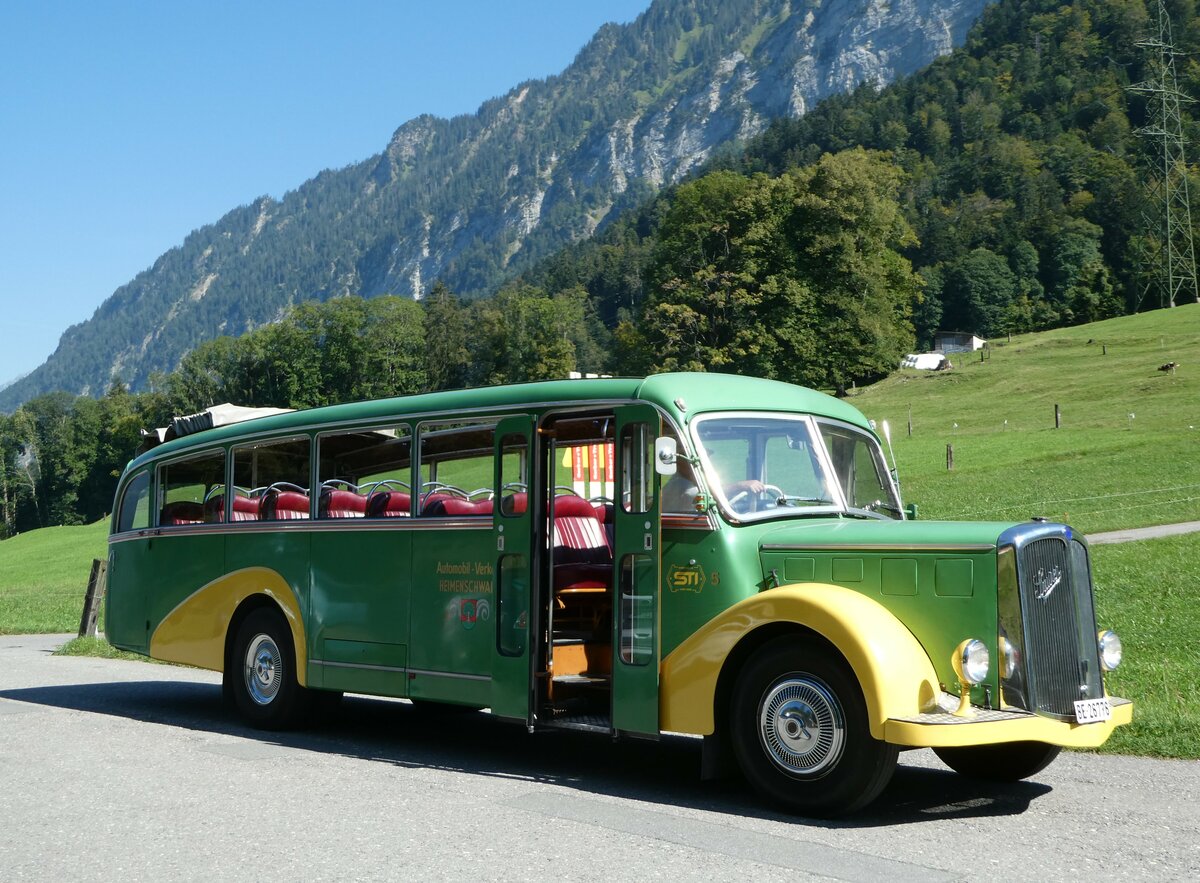 (254'813) - STI Thun - Nr. 15/BE 26'776 - Saurer/Gangloff (ex AvH Heimenschwand Nr. 5) am 5. September 2023 auf der Meielisalp