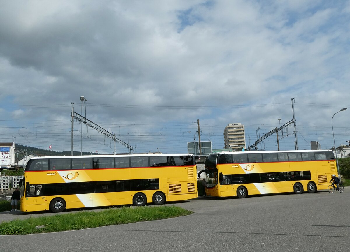 (255'735) - Eurobus, Arbon - Nr. 21/SG 111'086/PID 10'872 - Alexander Dennis (ex Schwizer, Goldach Nr. 21) + Nr. 23/SG 121'190/PID 10'874 - Alexander Dennis (ex Schwizer, Goldach Nr. 23) am 30. September 2023 in Biel, Car Terminal