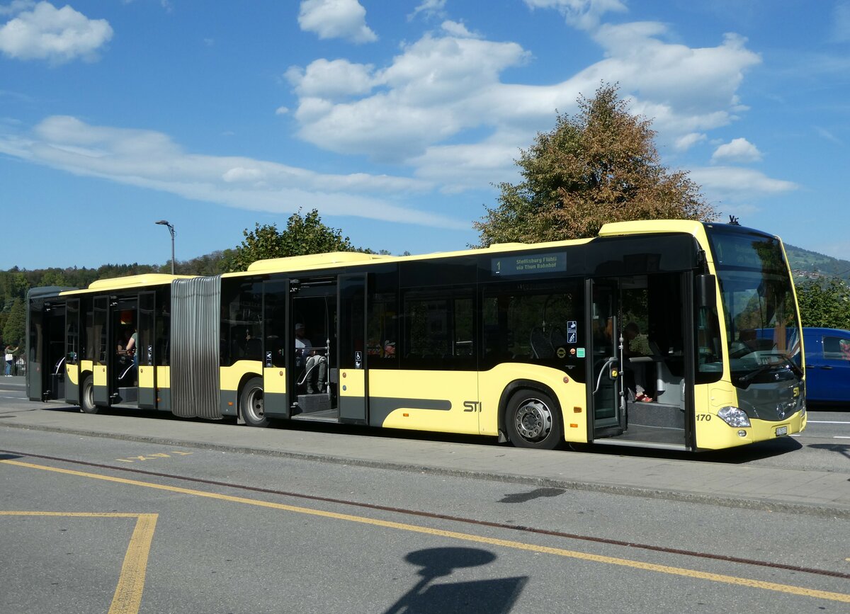 (255'855) - STI Thun - Nr. 170/BE 752'170 - Mercedes am 3. Oktober 2023 beim Bahnhof Spiez