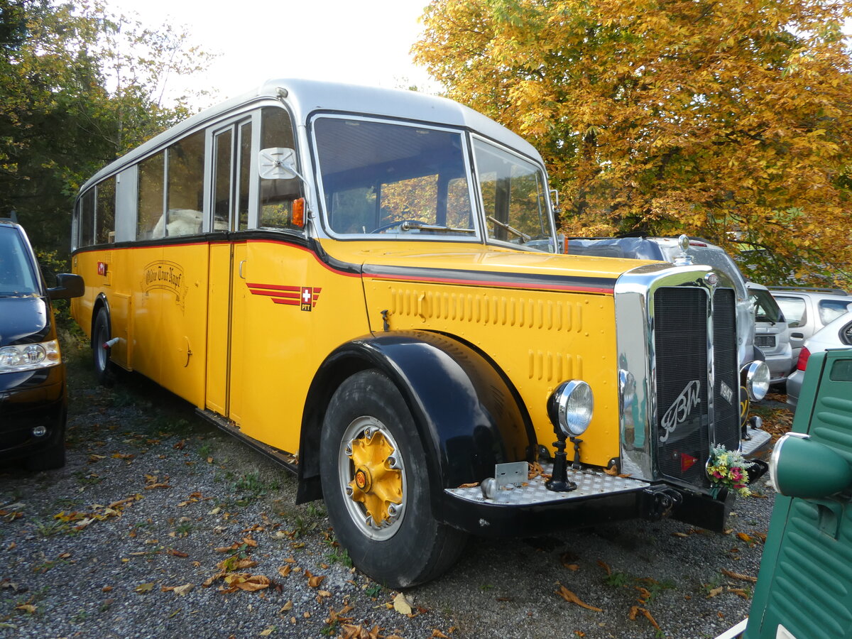 (256'102) - Peter, Luthern Bad - FBW/Gangloff (ex Reusser, Bassersdorf; ex Panel, P�verenges; ex P 24'562; ex P 1351) am 14. Oktober 2023 in Adelboden, Auto Sch�pbach