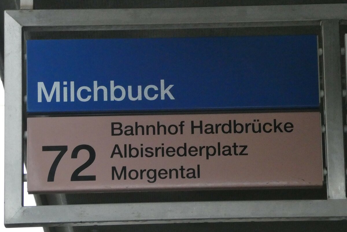 (256'208) - ZVV-Haltestellenschild - Z�rich, Milchbuck - am 21. Oktober 2023