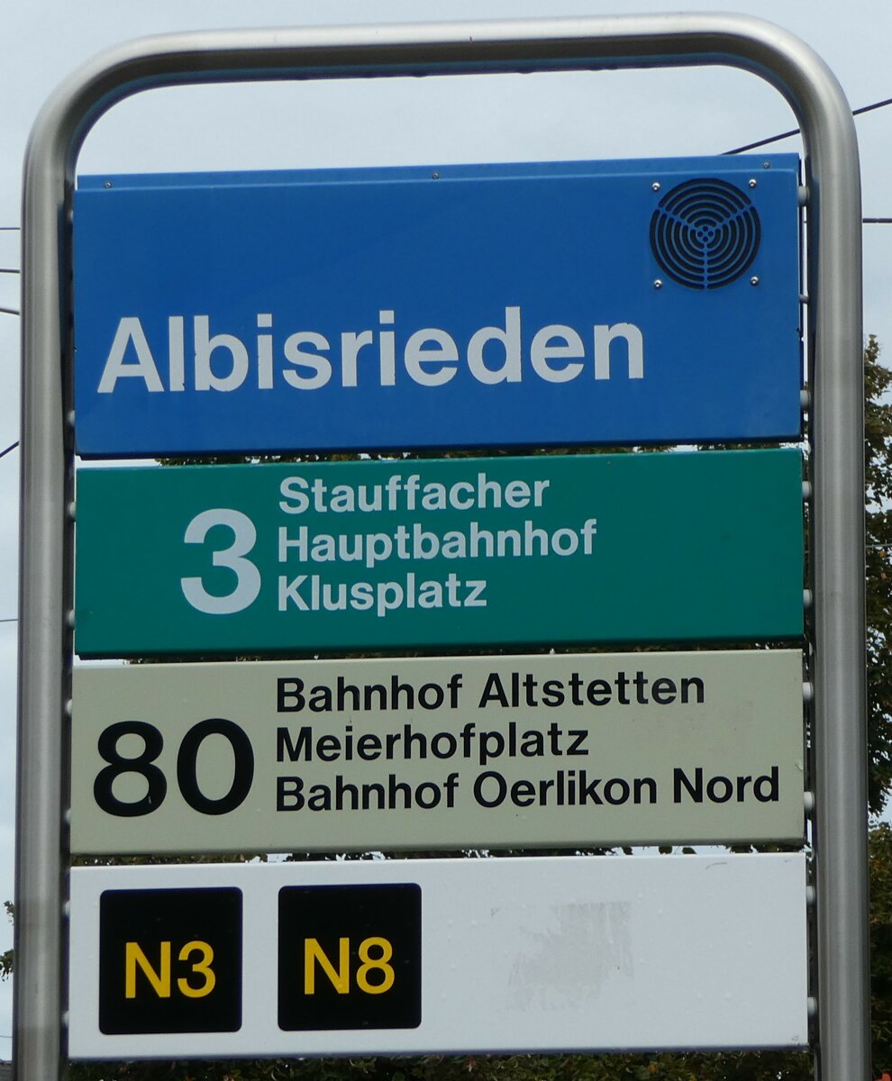 (256'278) - ZVV-Haltestellenschild - Z�rich, Albisrieden - am 21. Oktober 2023