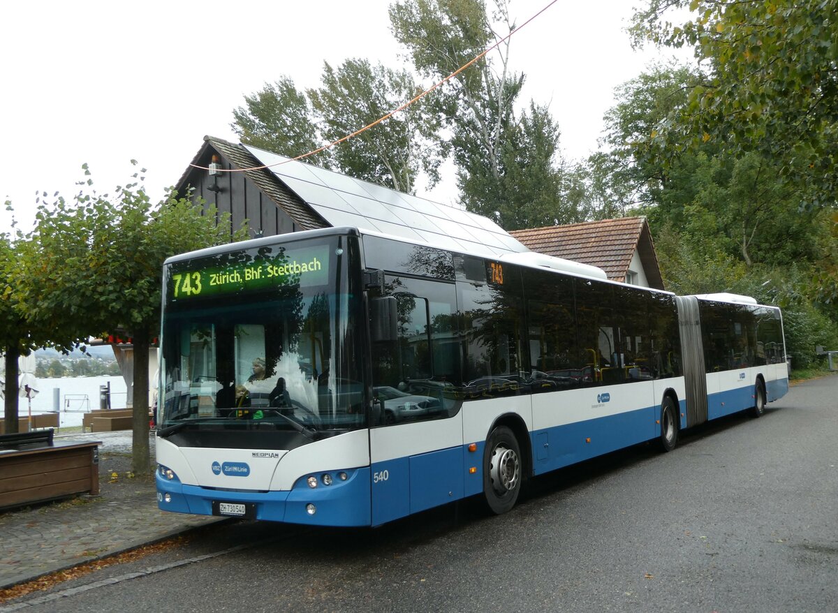 (256'314) - VBZ Z�rich - Nr. 540/ZH 730'540 - Neoplan am 21. Oktober 2023 in Maur, See