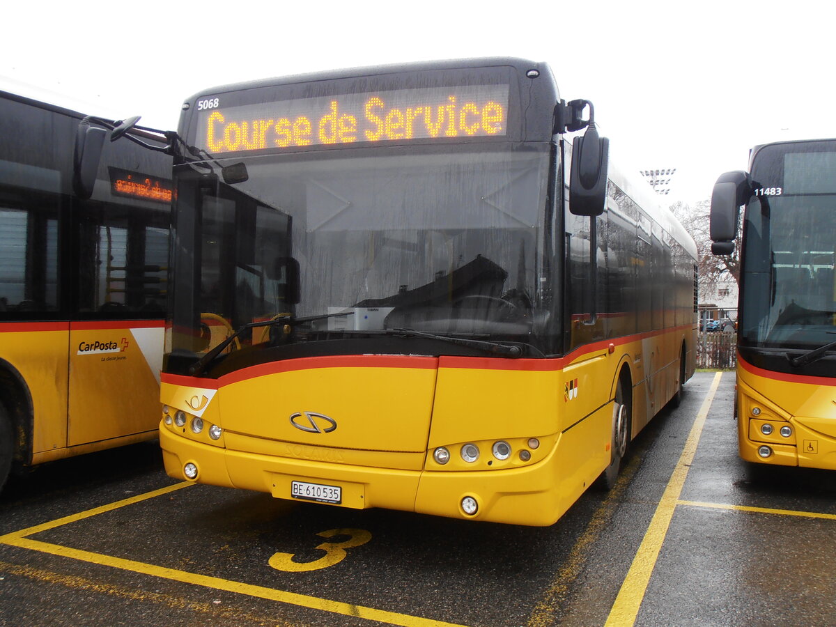 (257'772) - PostAuto Bern - BE 610'535/PID 5068 - Solaris am 21. Dezember 2023 in Yverdon, Garage