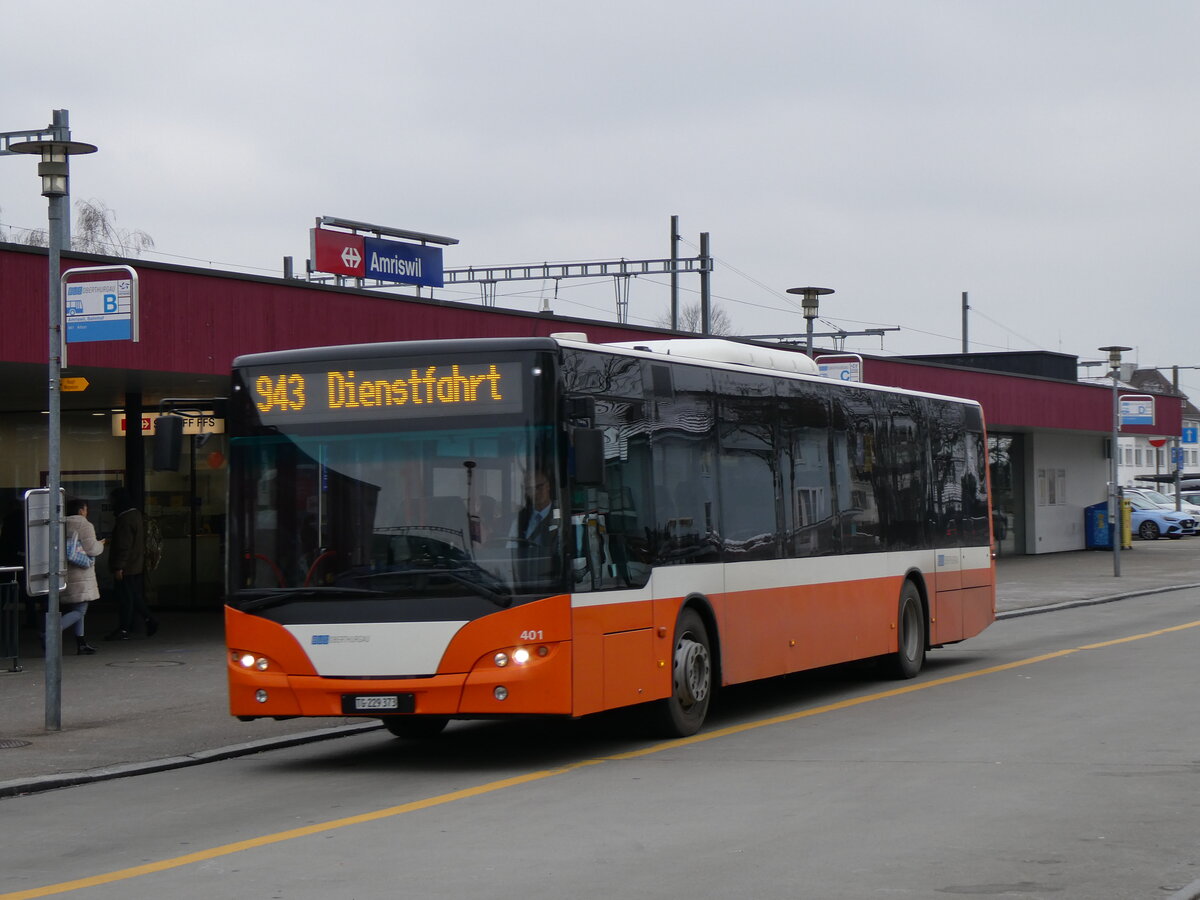 (258'513) - BOTG Amriswil - Nr. 401/TG 229'373 - Neoplan (ex Nr. 8) am 9. Januar 2024 beim Bahnhof Amriswil