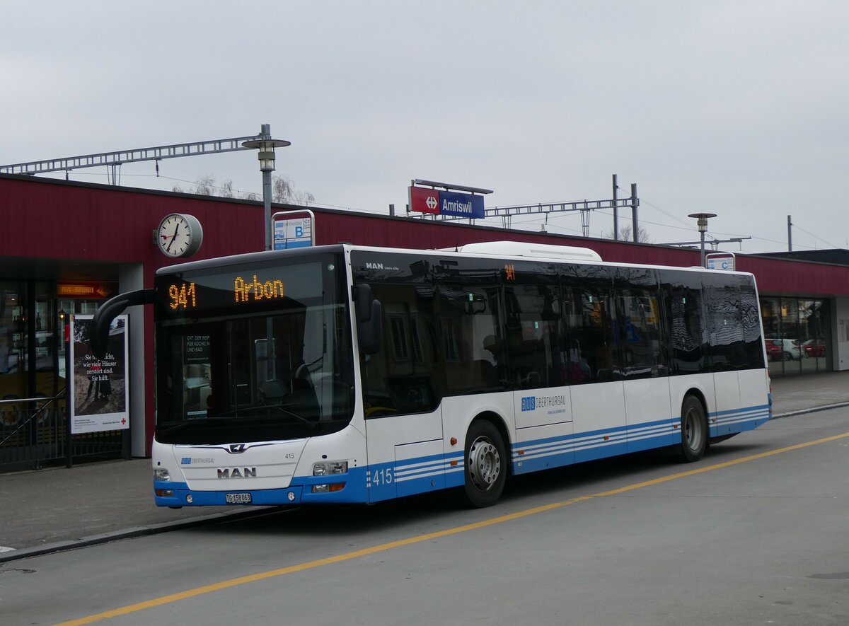 (258'520) - BOTG Amriswil - Nr. 415/TG 158'063 - MAN am 9. Januar 2024 beim Bahnhof Amriswil