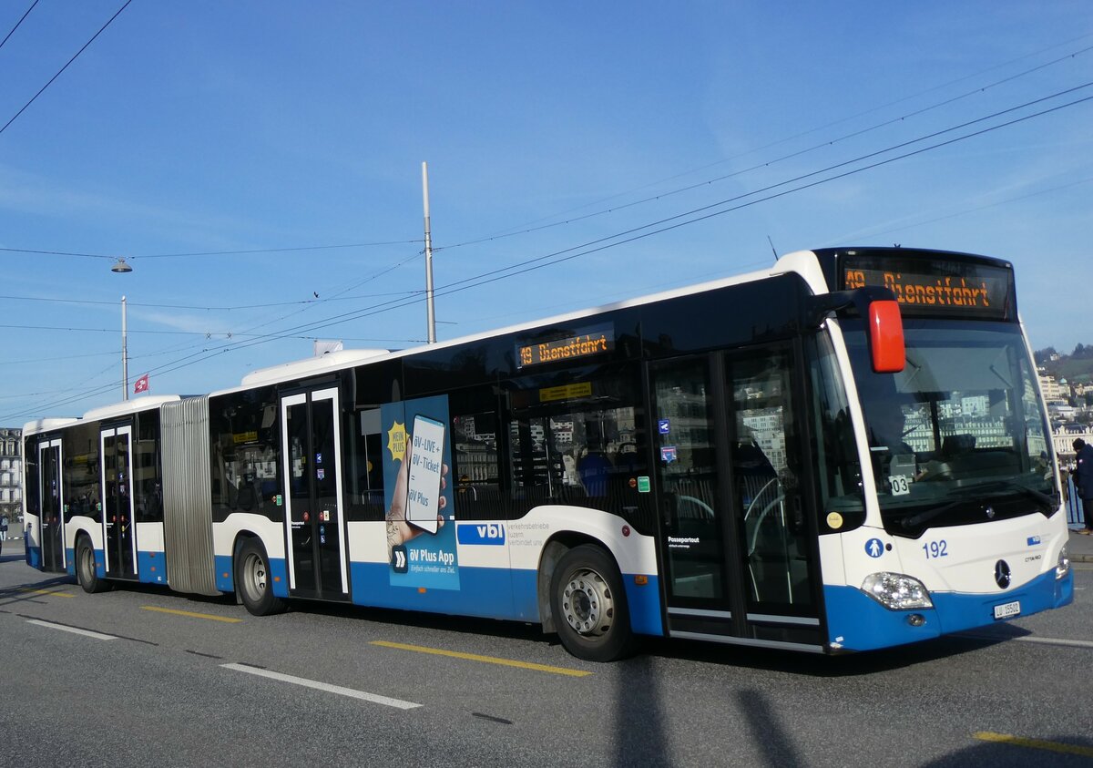 (259'192) - VBL Luzern - Nr. 192/LU 15'502 - Mercedes am 6. Februar 2024 in Luzern, Bahnhofbrcke